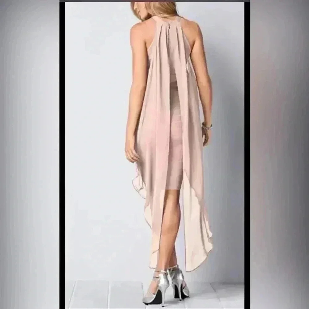 🌸VENUS Chiffon Overlay Bandage Bodycon Pink Dress Sleeveless Sexy Slimmi… - Picture 13 of 16